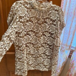 Anthropologie Dolan Elegant Lace Floral Top - Cream
